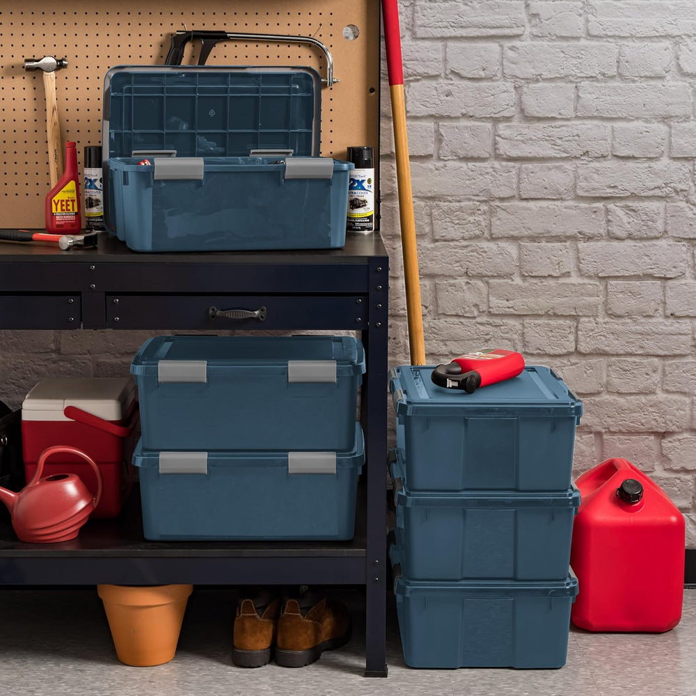 IRIS USA 4-Pack 31 Qt Storage Bins with Gasket Lids, Navy