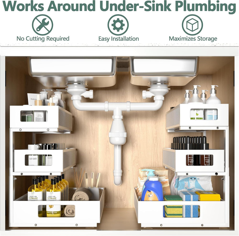 Under Sink Organizer, 3-Tier Height Adjustable Pull Out Cabinet Organizer