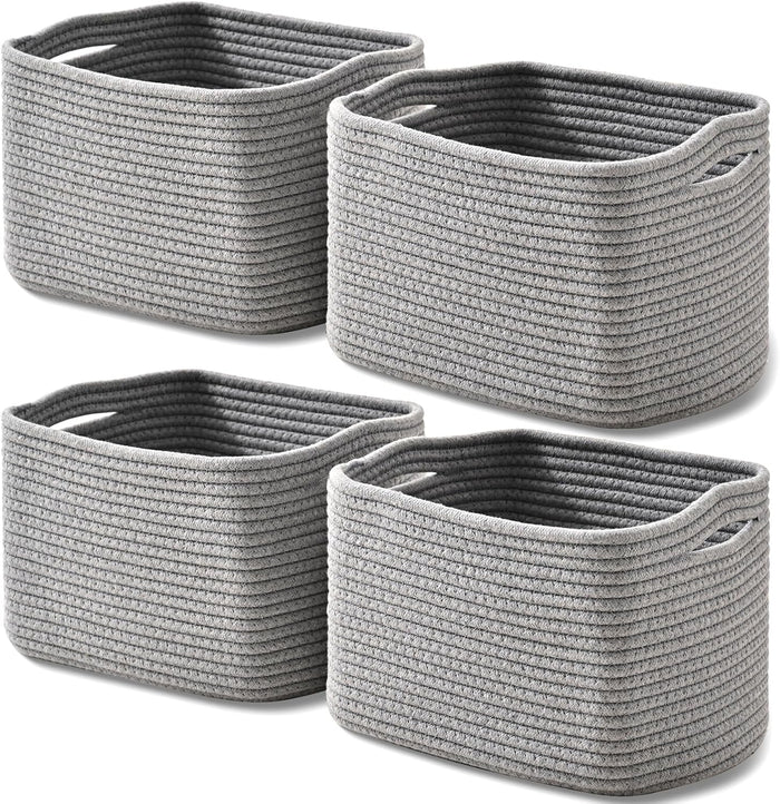 Small Storage Baskets for Shelves Organizing, Woven Cotton Rope Baskets for