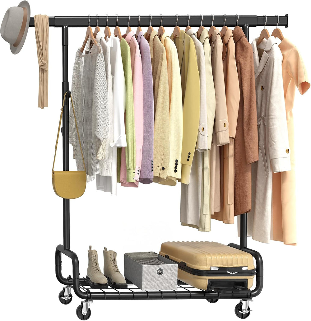 SONGMICS Clothes Rack, Heavy-Duty Rolling Garment Rack with Shelf