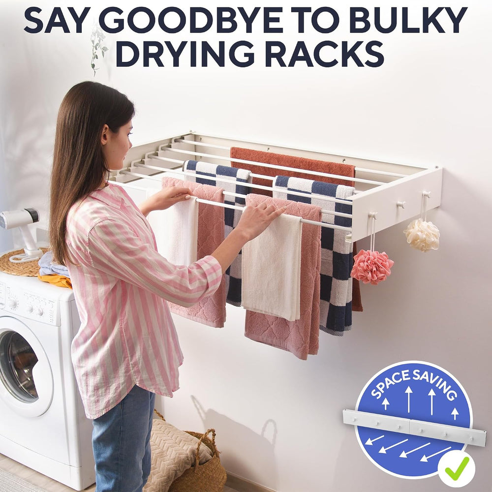 Foldable Wall Mounted Drying Rack 40 inch - Easy to Install Hanging Rack for ...