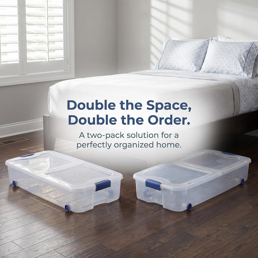 Under Bed Storage Bin 66 Quart, Clear Rolling Container with Wheels & Lid...