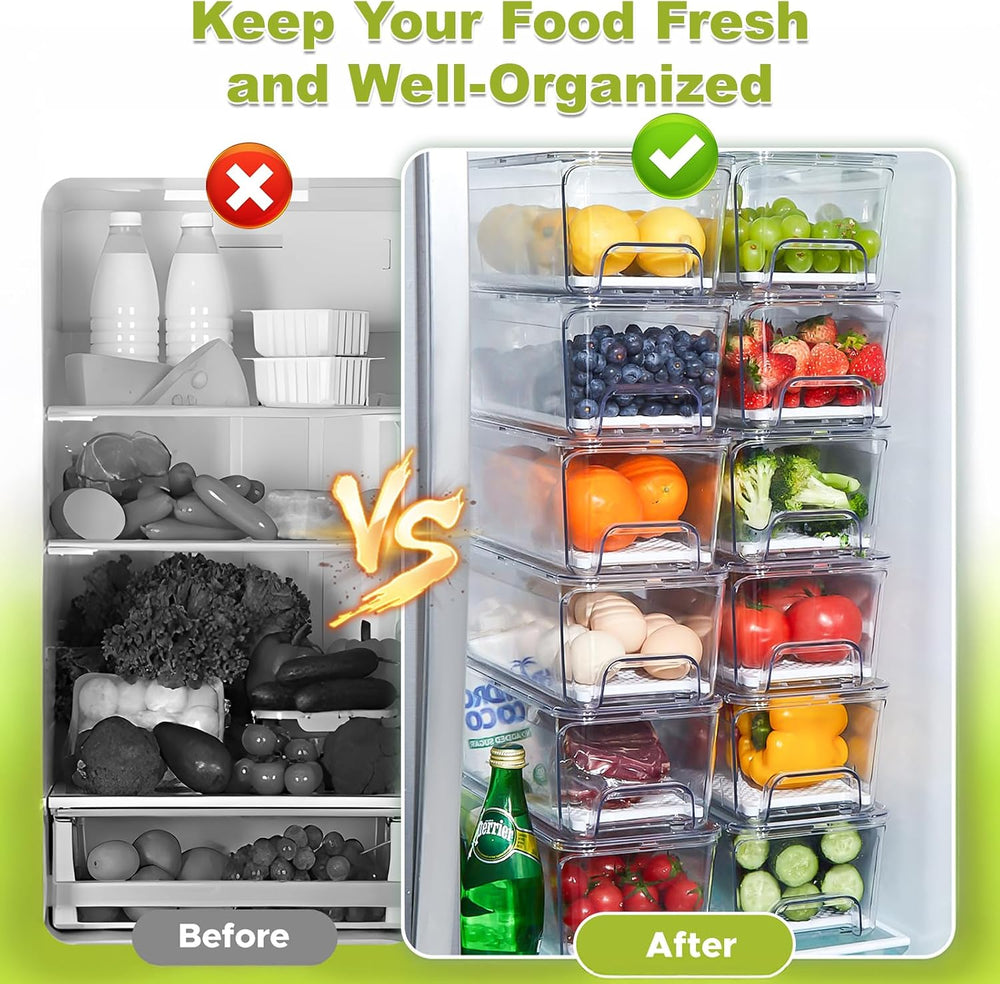 4-Pack Refrigerator Drawer Organizer Bins, Clear Stackable Pull Out Fridge Or...
