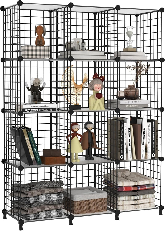 AWTATOS Wire 12 Cube Storage Organizer, Closet Storage Shelves Stackable