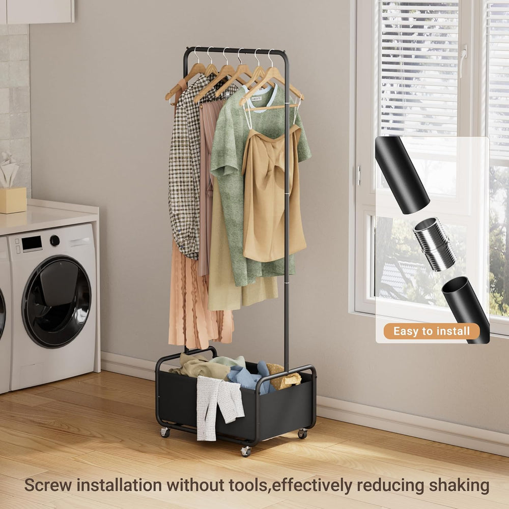 Dunatou Small Clothes Rack with Wheels & Bottom Basket – Heavy Duty Rolli...