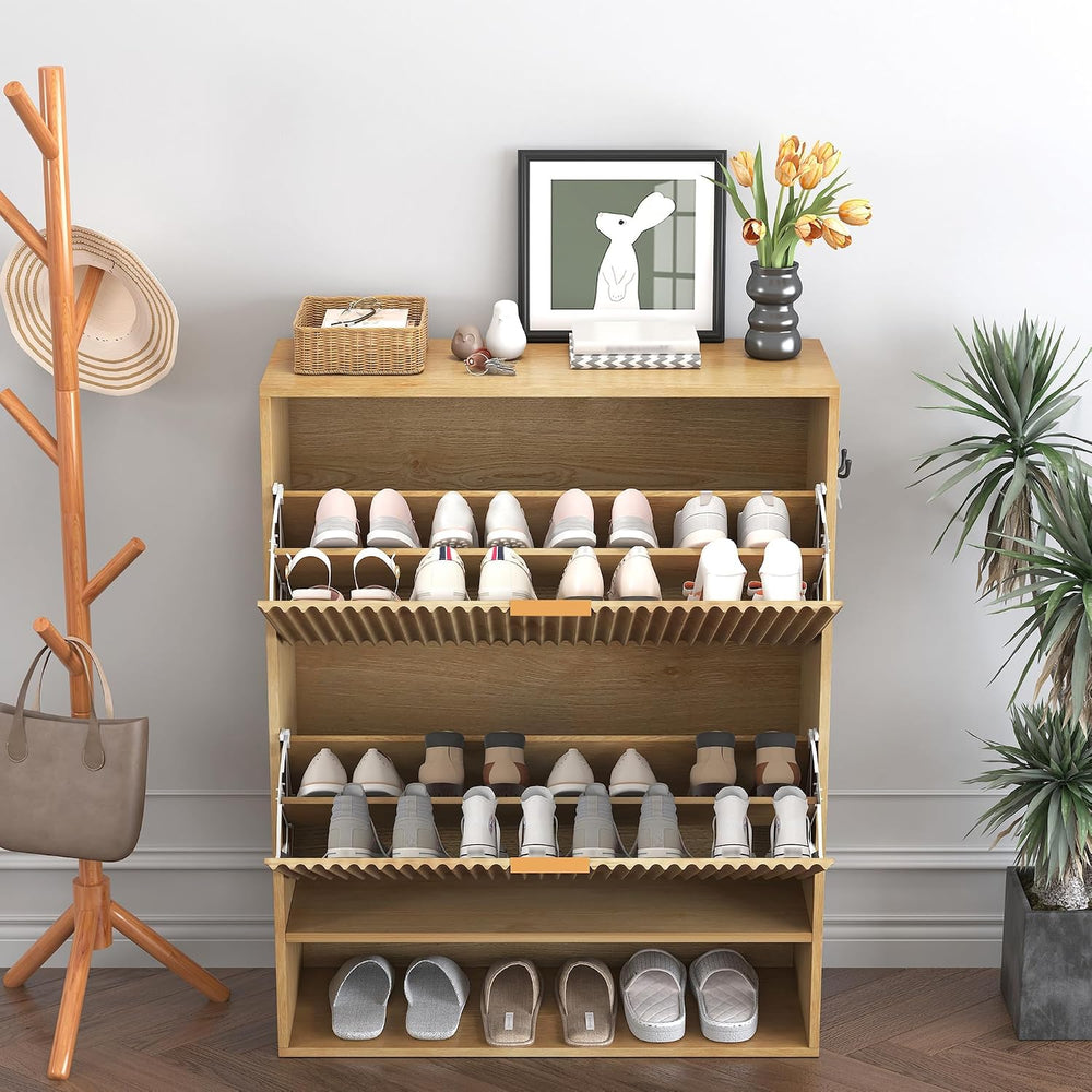 IDEALHOUSE Shoe Cabinet Storage with 2 Flip Drawers, Modern Freestanding Orga...