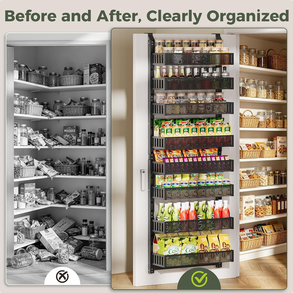 8-Tier Over the Door Pantry Organizer, 2 IN 1 Wall Mount or Hanging Spice Rac...