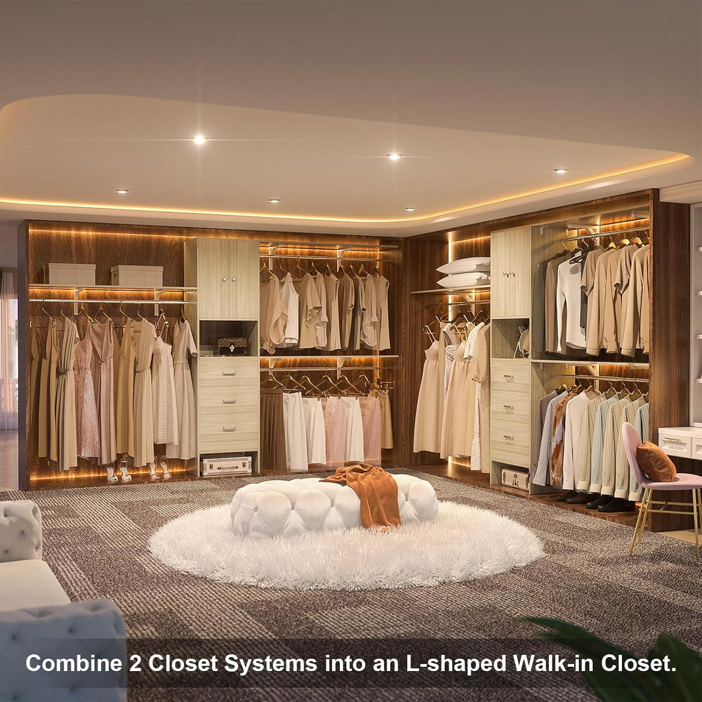 120 Inches Closet System With Doors, 10FT Walk In Closet Organizer with 3 She...