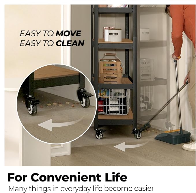 HOMEDANT House 5-Tier Metal Rolling Cart Shelf Rack Casters Heavy Duty