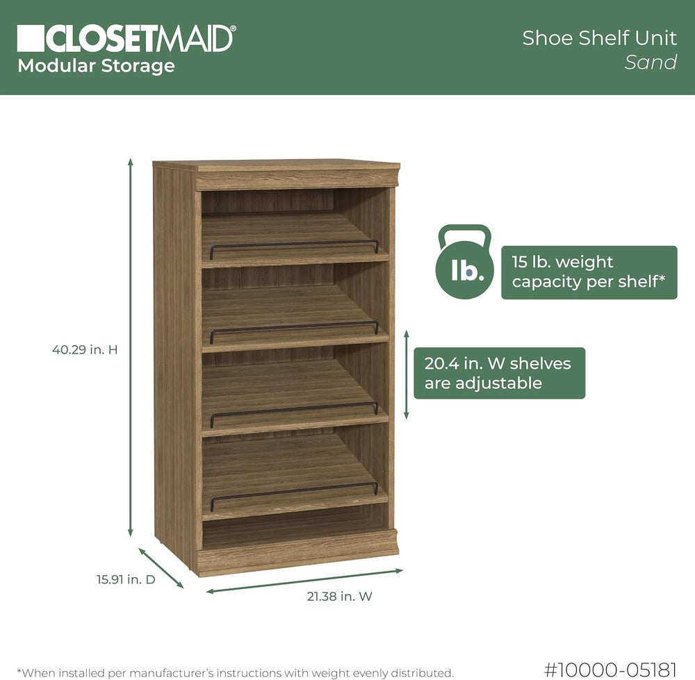 ClosetMaid Modular Storage Stackable Shoe Shelf Unit, Sand