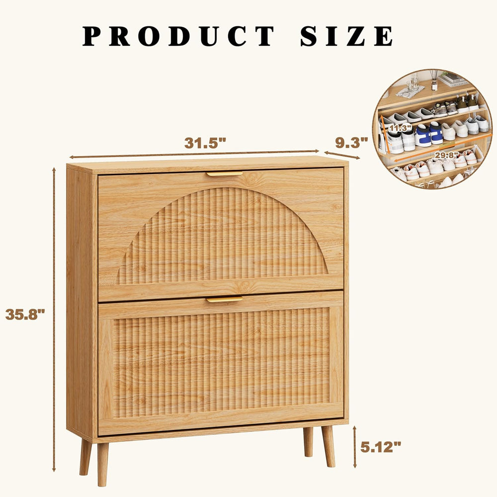Shoe Storage Cabinet with 2 Flip Drawers, Narrow Wood Shoe Organizer Cabinet ...