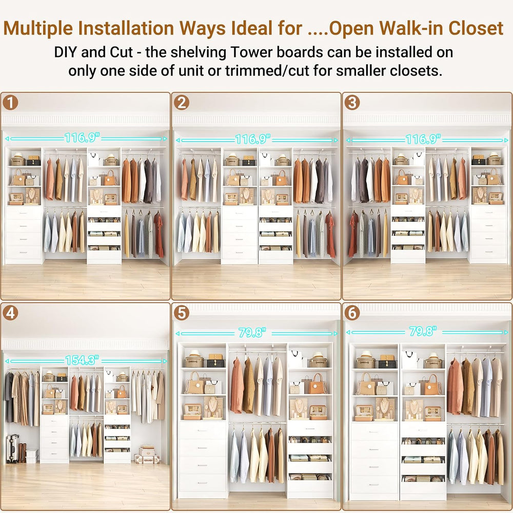 Aheaplus Closet System, Wood Closet Organizer System with 8 Drawers &4 Rods