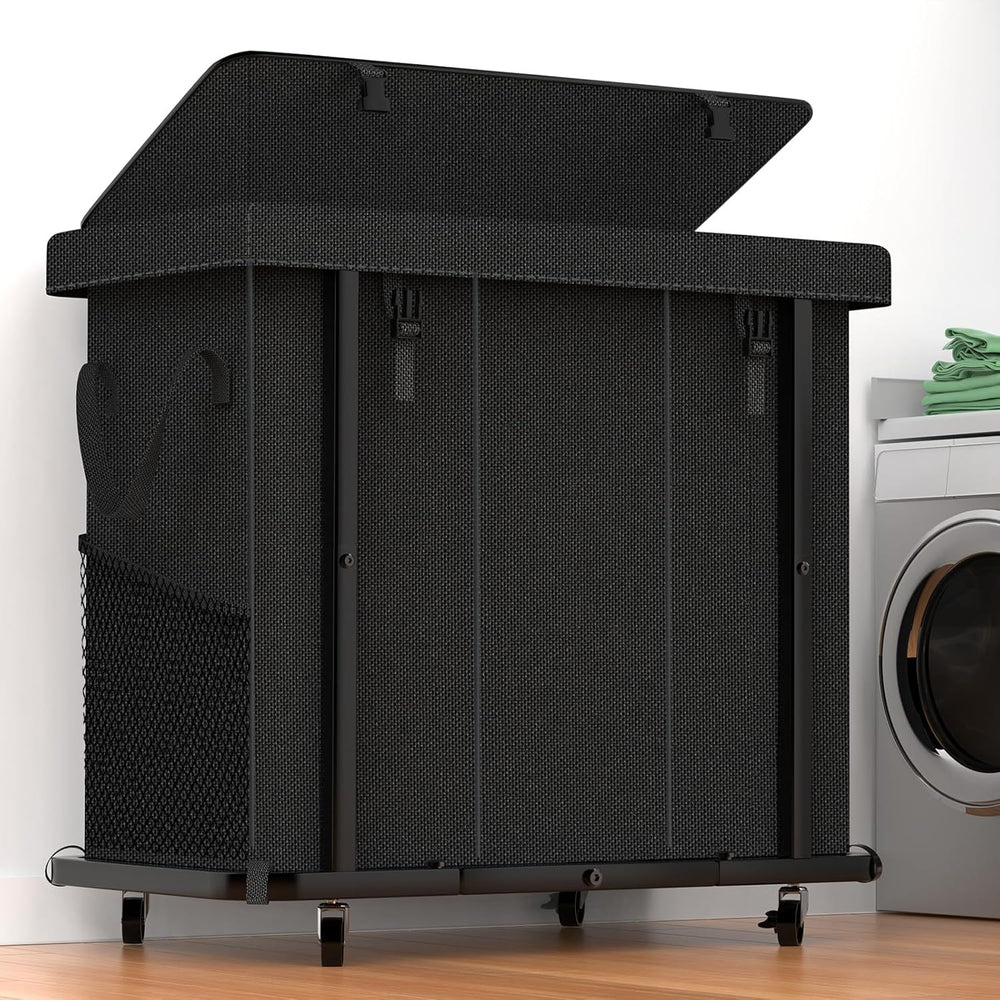 Laundry Basket with Lid,230L Rolling Laundry Hamper with Wheels,Black