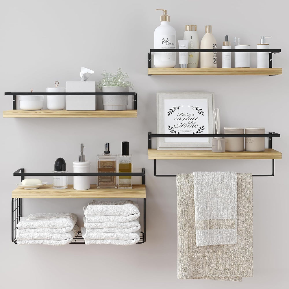 Wood Floating Shelves Wall Mounted - 4+1 Tier Rustic Bathroom Wall Shelves Ov...
