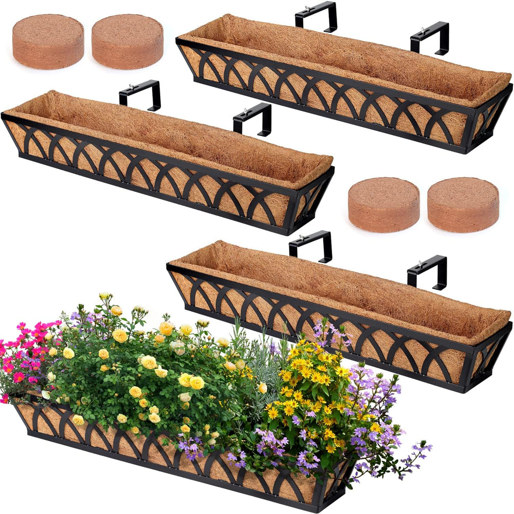 24" Hanging Window Box Basket w/Coco Liner, Black, 4-Pack