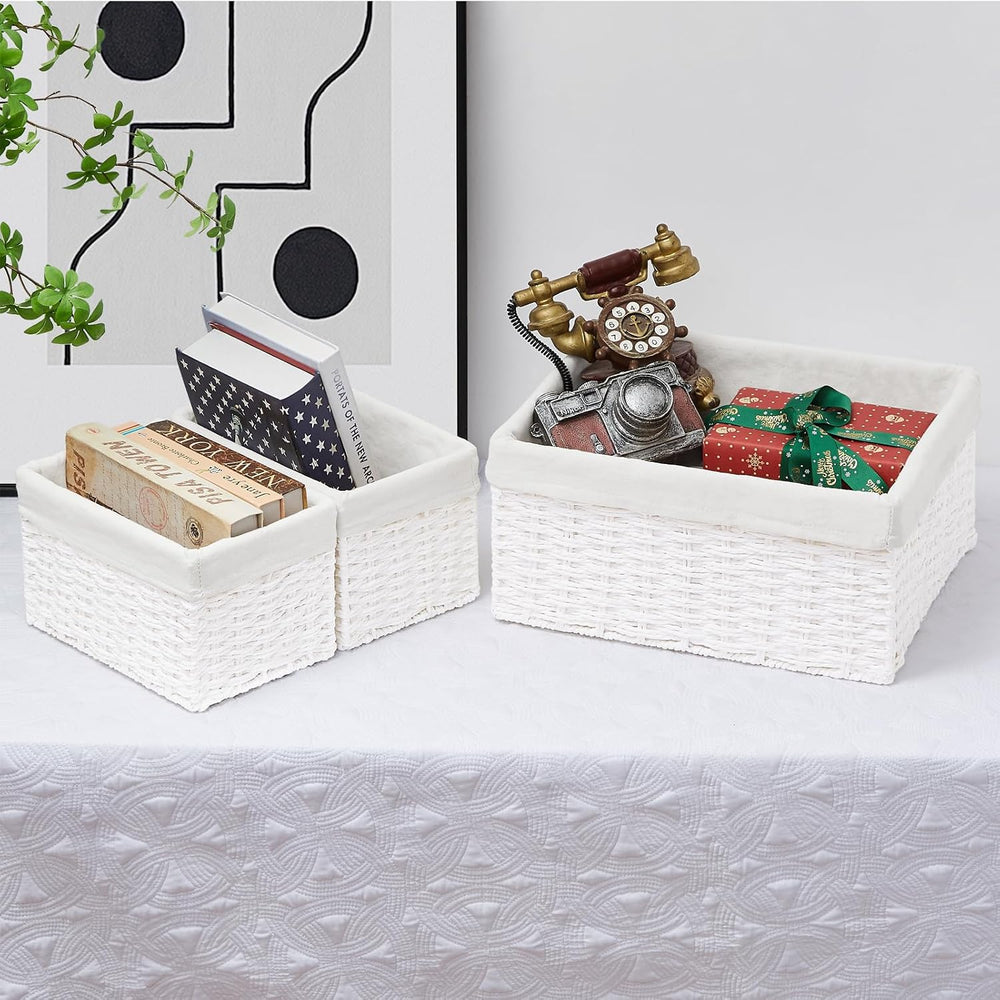 Vagusicc Wicker Basket, Set of 3 Hand-woven Storage Baskets for Organizing, D...