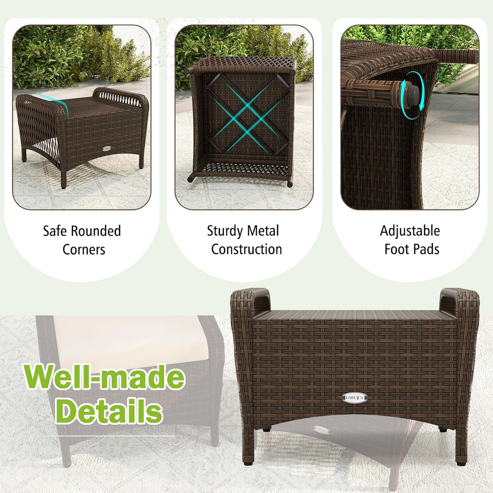 RELAX4LIFE 2-Piece Wicker Outdoor Ottoman - Rattan Footstools w/Removable Cus...