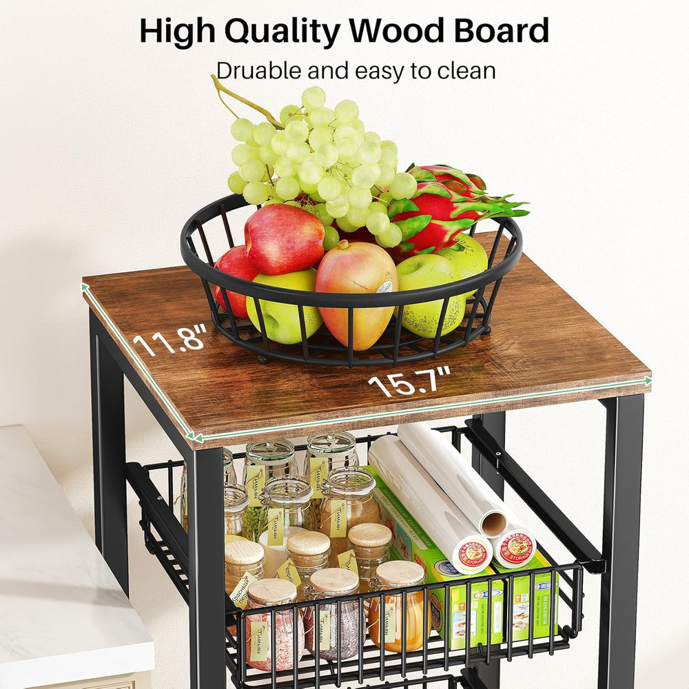 SNTD Fruit Basket Stand for Kitchen with Pull Out Vegetable Baskets, Black