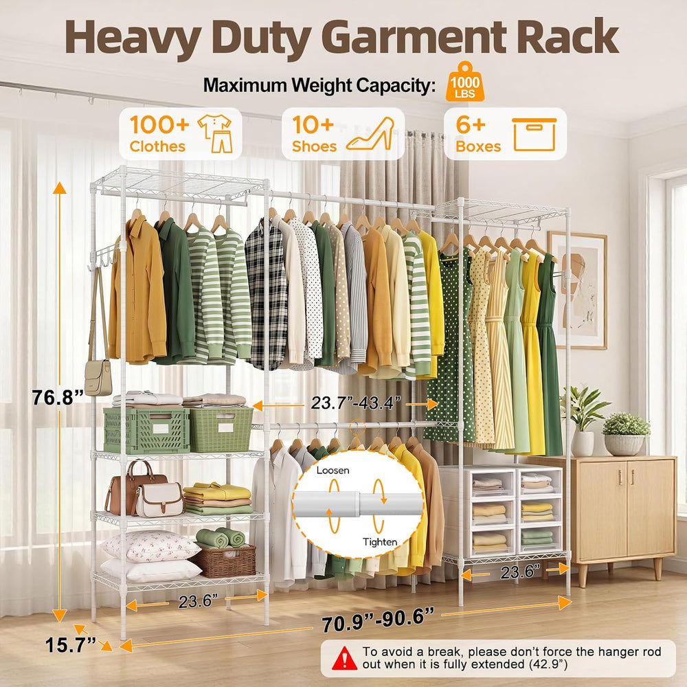 Expandable Clothes Rack, 15.7" D x (70.9"-90.6") W x 76.8"...