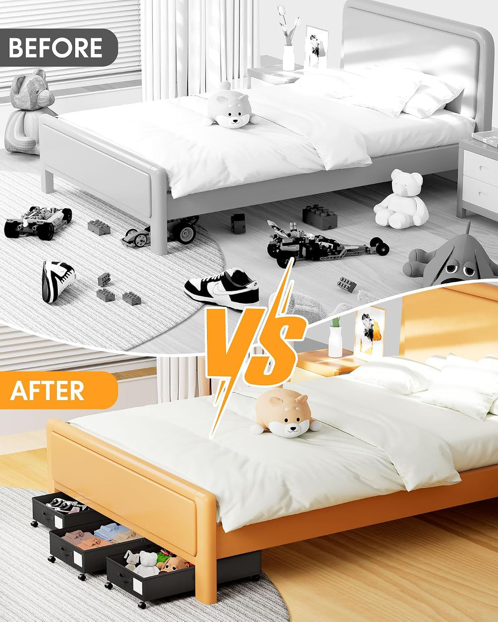 Under Bed Storage with Wheels,2Pack Underbed Shoe Storage Organizer,7.5-10.6 ...
