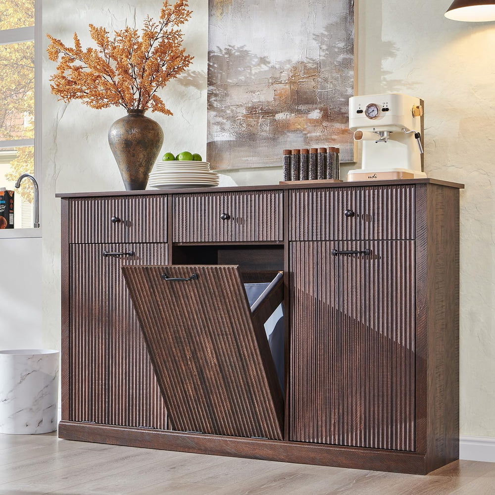 IFBUY Triple Tilt Out Laundry Hamper Cabinet, Trash Can Cabinet, Brown