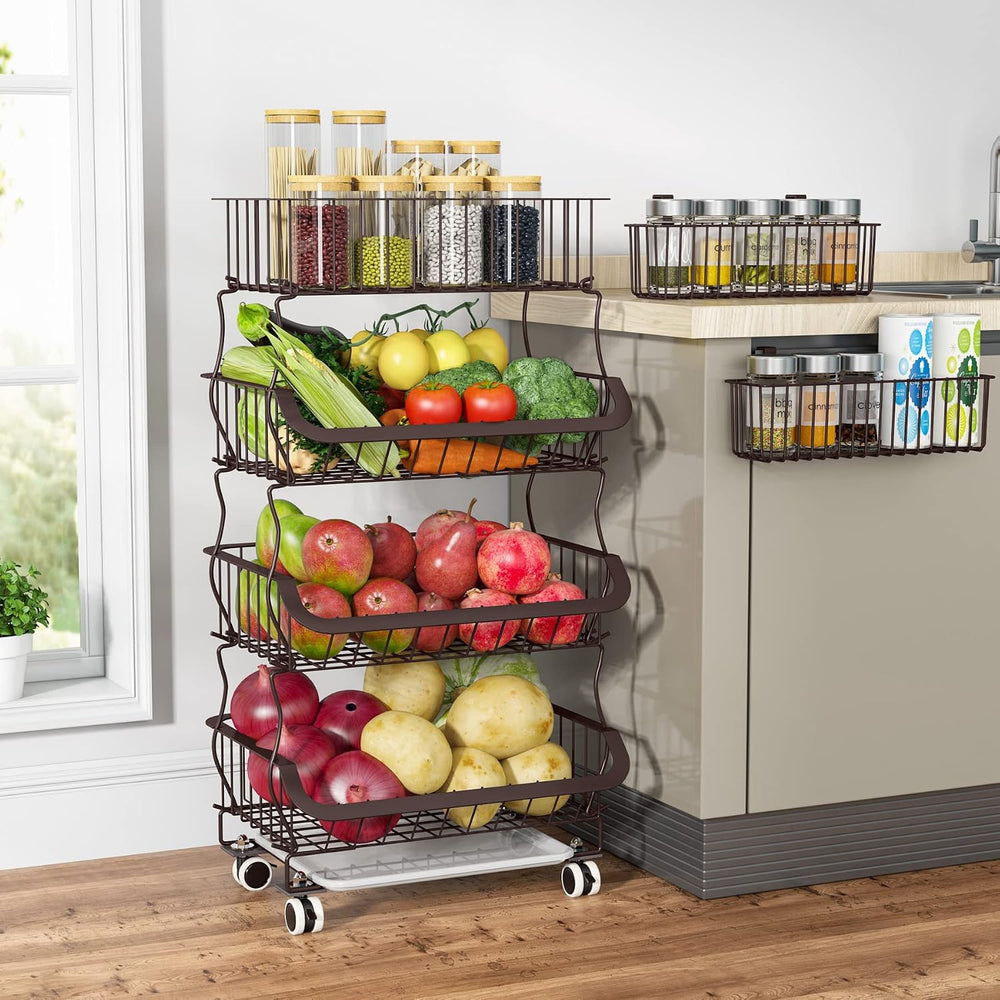 1Easylife Fruit Vegetable Basket, 4 Tier Stackable Metal Wire Basket Cart wit...