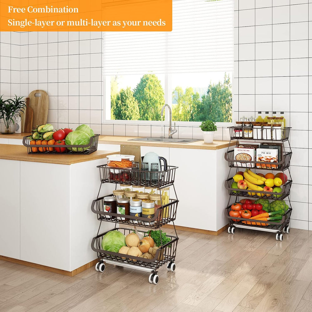 Fruit Vegetable Storage Basket for Kitchen - 4 Tier Stackable Metal Wire Bask...