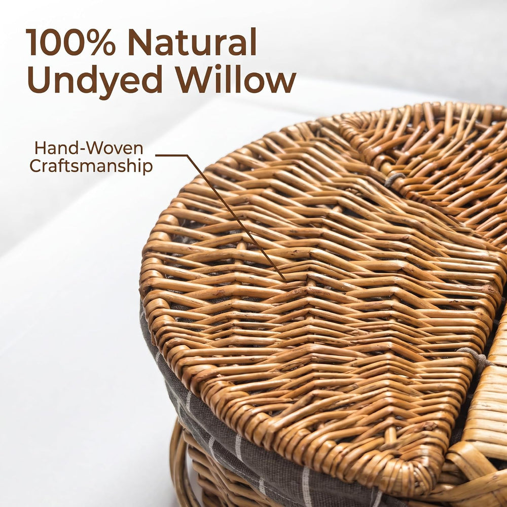 Picnic Wicker Basket with & Handles for Outdoor Camping, Grey