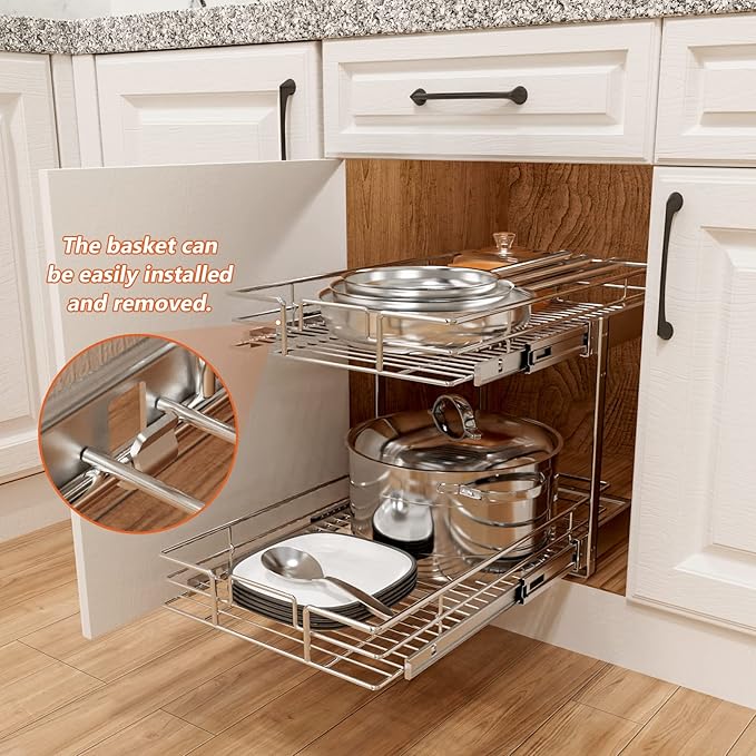 ROOMTEC Individual Pull Out Cabinet Organizer, 2 Tier Spice Rack Organizer