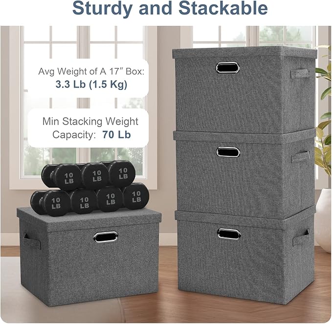 Large 17" 36 Quart Collapsible Stackable Storage Bins