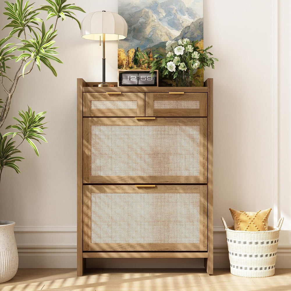 Shoe Organizer Cabinet Storage for Entryway - Slim Rattan Shoe Rack for Front...