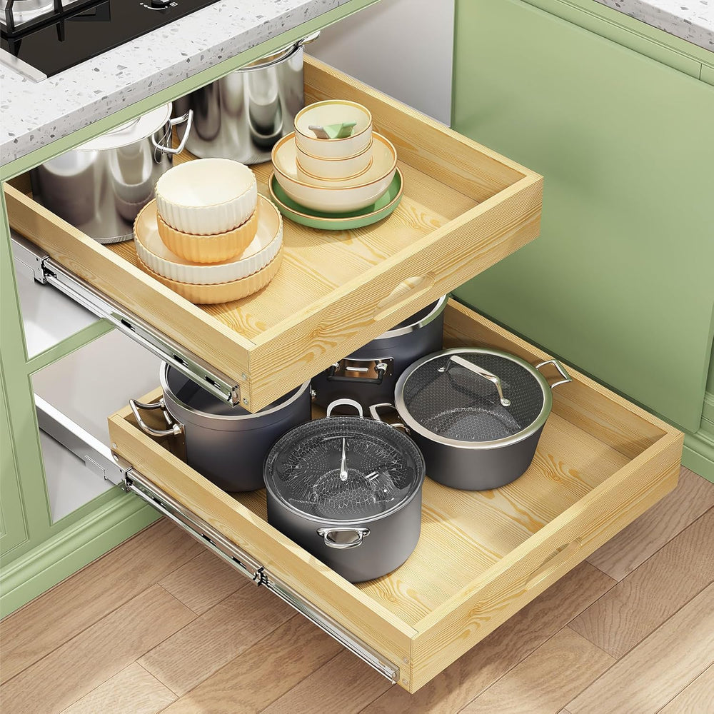 Pull Out Cabinet Organizer, Soft Close Wooden Slide Out Drawers for Pots and ...