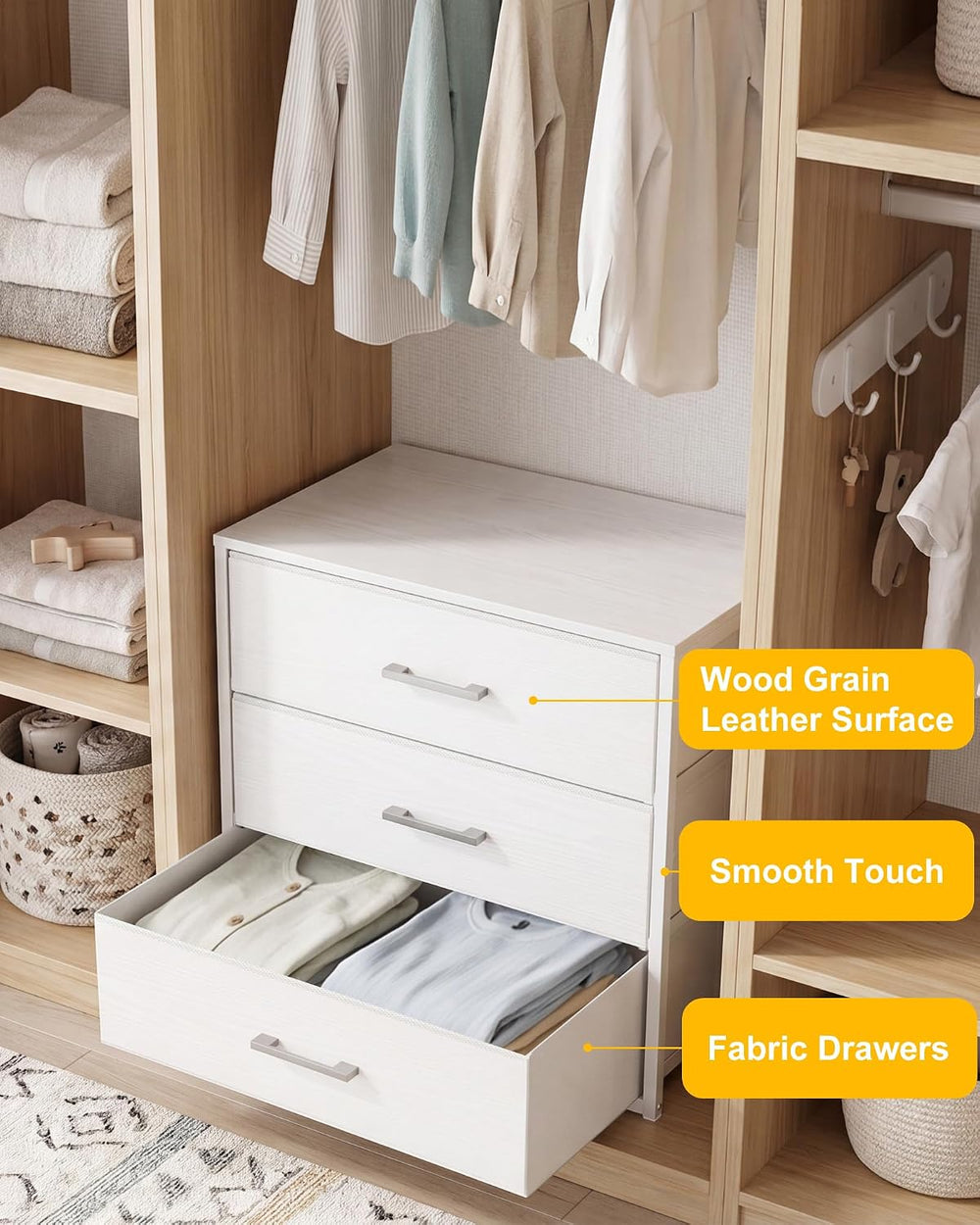 Fixwal Closet Drawers for Clothes, 1 Pack, 3 Drawers Dresser, 21.2" Wide