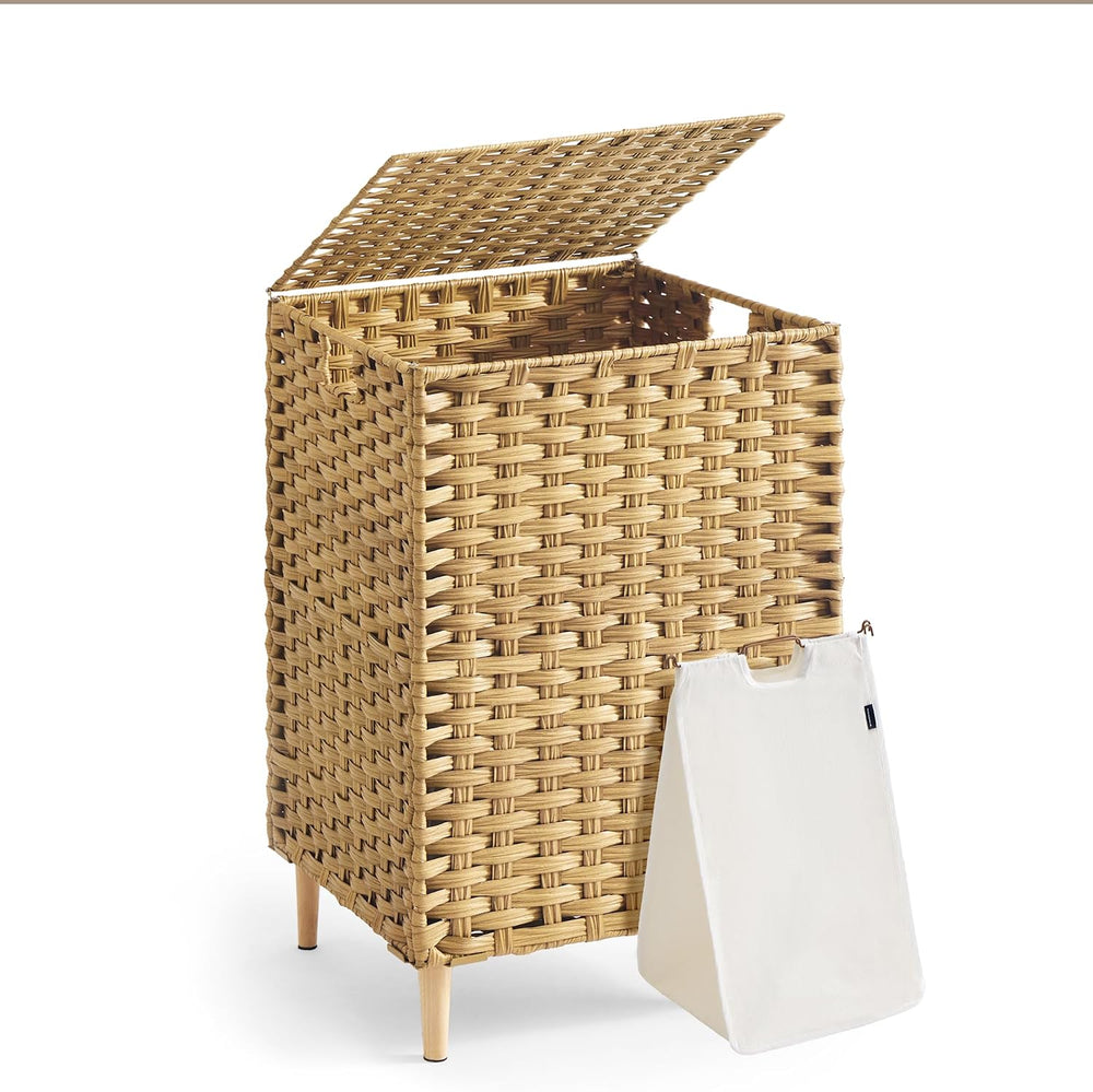 SONGMICS Laundry Hamper with Lid, PE Rattan, 25 Gallons (95 L)