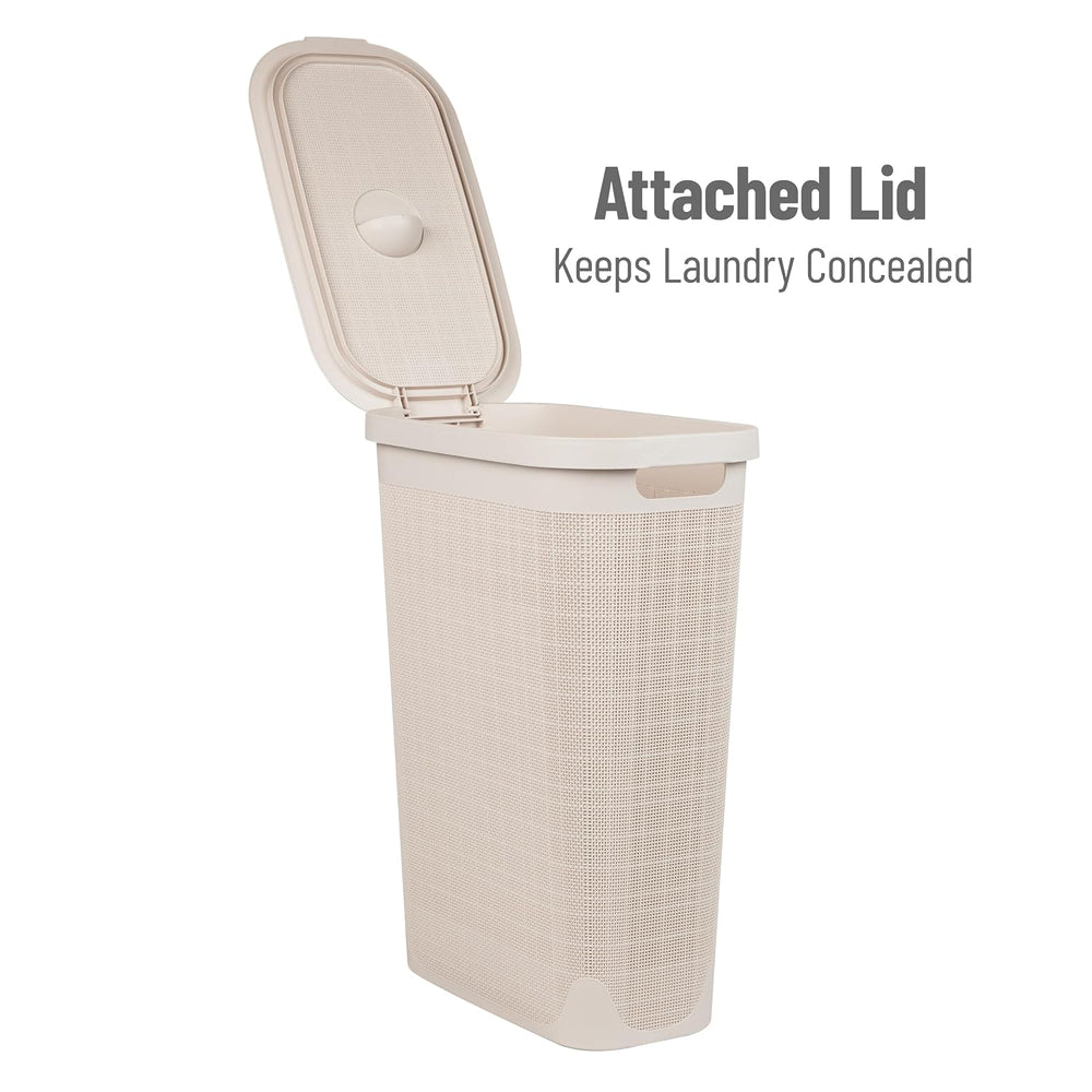 Mind Reader Slim Laundry Hamper with Lid, 40L Clothes Basket, Linen Design, P...