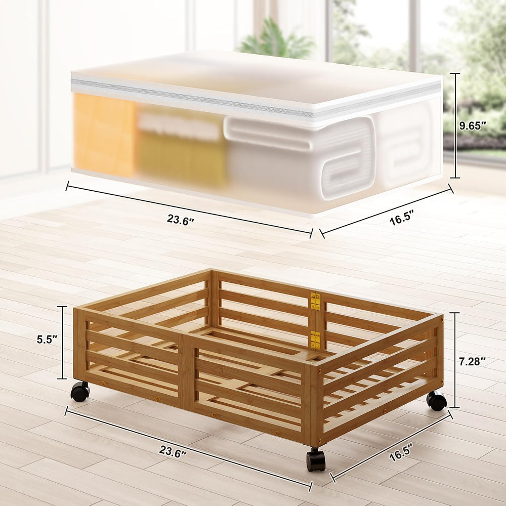 Under Bed Storage with Wheels-Large Bamboo Underbed storage Containers with L...