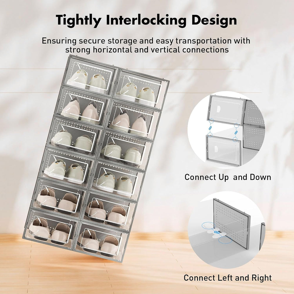 Foluck Shoe Storage Box, 15 Pack Clear Plastic Stackable Organizer for Closet...
