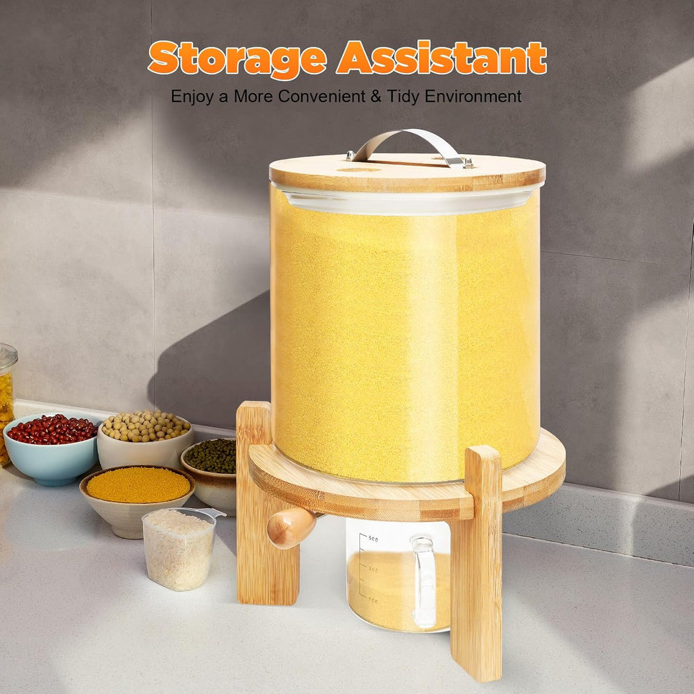 5L Glass Rice Dispenser, Large Airtight Food Storage Bin, Rice Storage Contai...