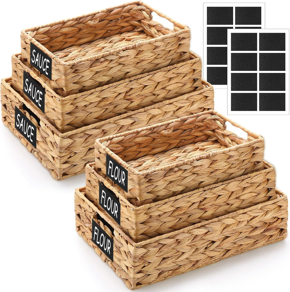 Reallnaive Set of 6 Water Hyacinth Pantry Storage Baskets Wicker Storage Bask...