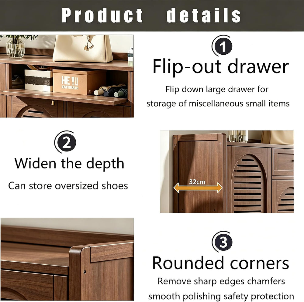 8 Tier Bamboo Shoe Cabinet - Shoe Storage Cabinet with Doors, 40-42 Pairs Bam...