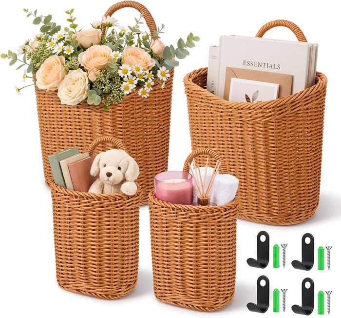 4 Pcs Hanging Woven Wall Basket Organizer Hanging Decorative