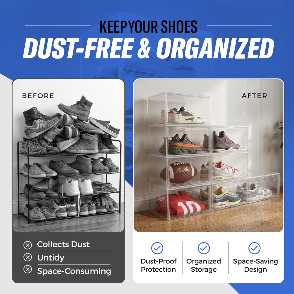 Kicks&Co 6 Pack XL Clear Shoe Storage Boxes with Magnetic Door | Stackabl...