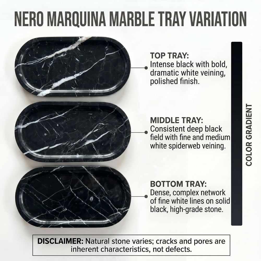 YKAJO Nero Marquina Oval Marble Tray, 9.8x4.7 Vanity Perfume Organizer