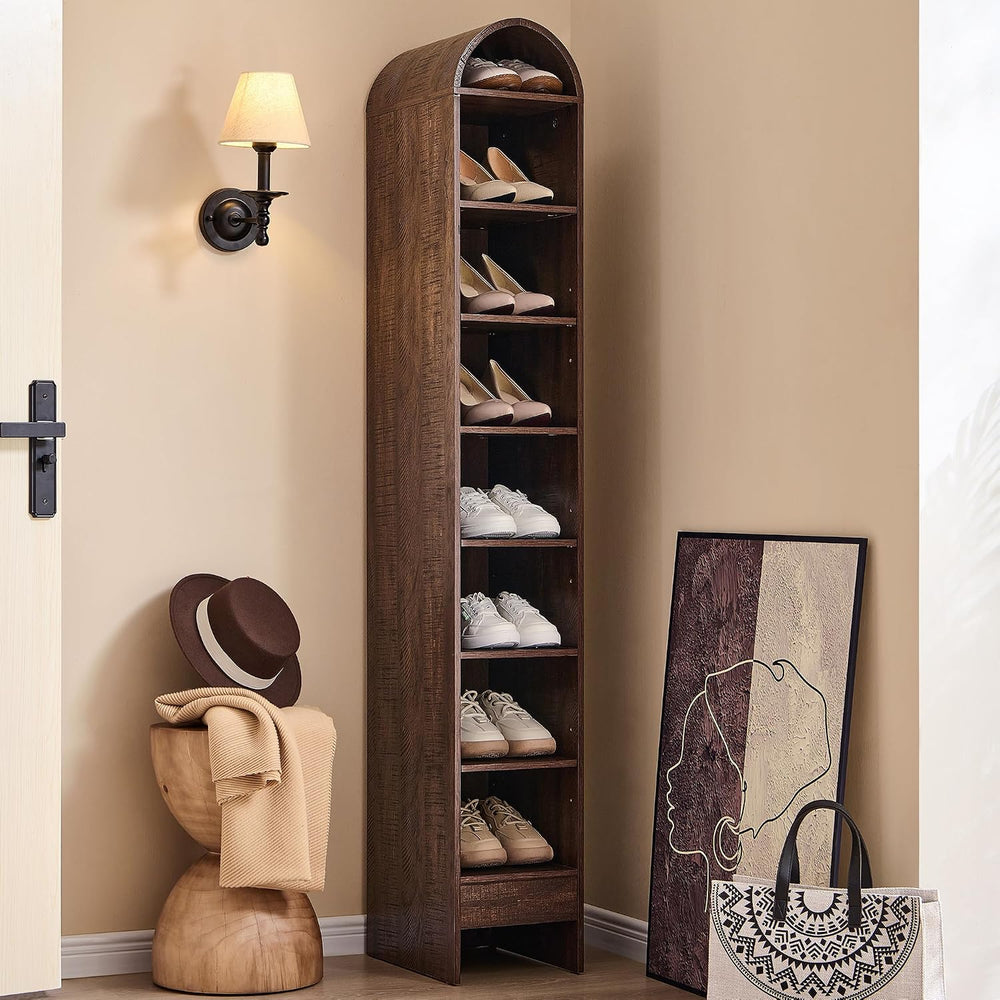 IFGET 67" Tall Arched Shoe Storage Cabinet, 8 Tiers Shoe Rack-Brown