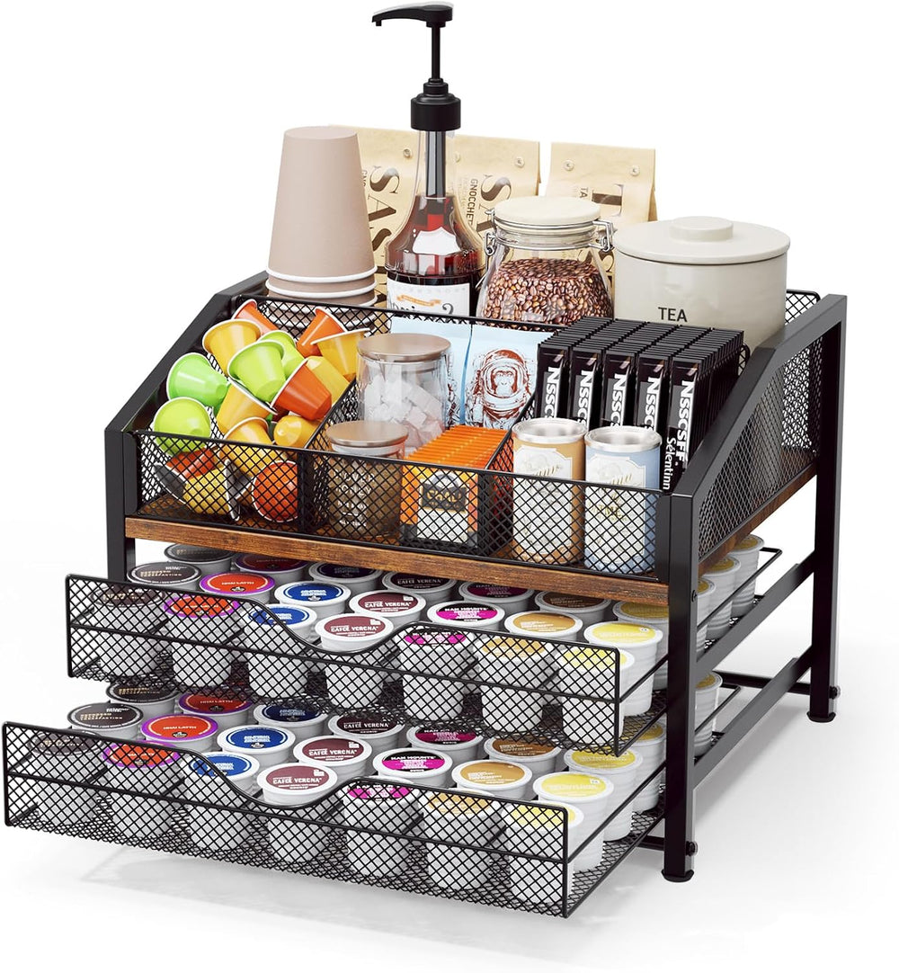 Homsorout Coffee Bar Organizer - Coffee Station for Countertop, Metal and Woo...