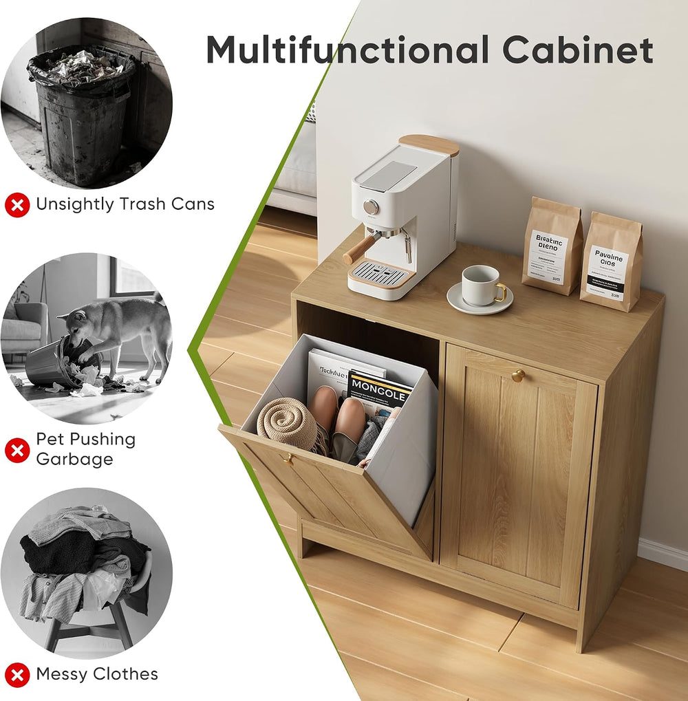 Smart FENDEE Double Tilt Out Laundry Hamper Cabinet, Small Hidden Trash Cabin...