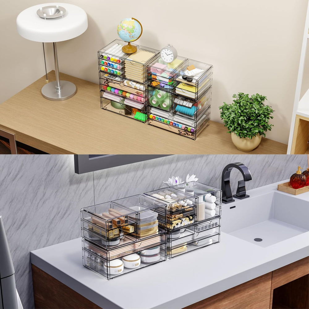 Yieach 2 Pack Acrylic Storage Drawers With 12 Small Drawer,Stackable Office C...