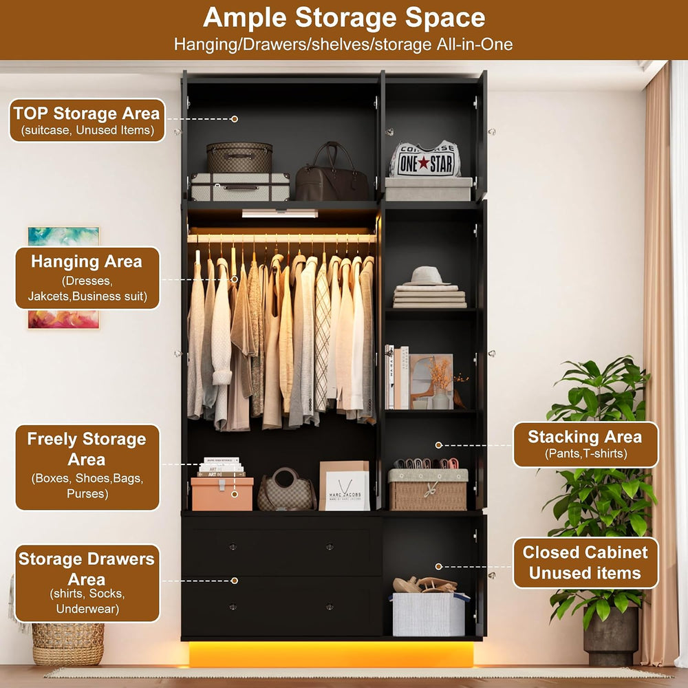 92.2" Tall Armoire Wardrobe Closet with Mirror & Motion Sensor Light...