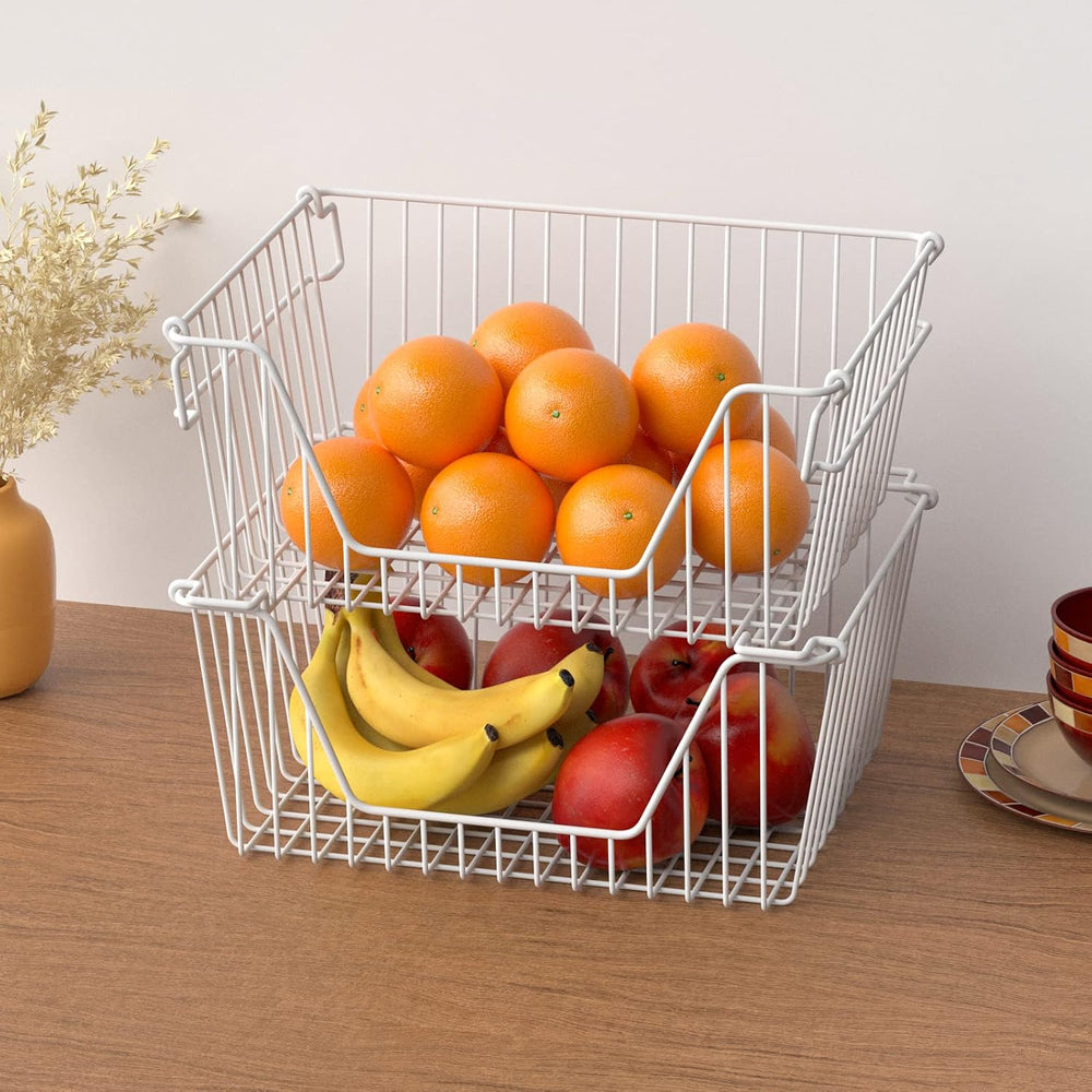 Slideep 14" Large Bin Baskets Stacking Baskets Sturdy Metal Wire Storage...