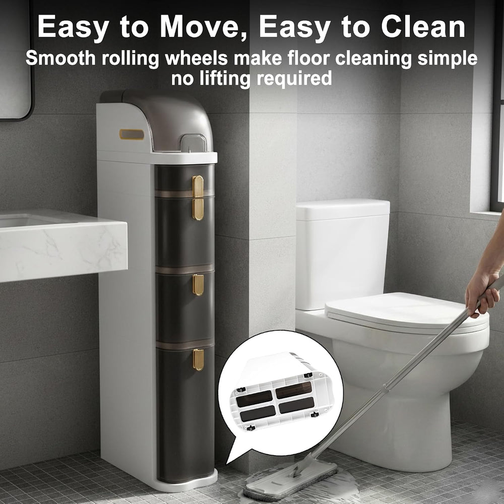 4-Tier Slim Bathroom Storage Cabinet, Narrow Rolling Organizer